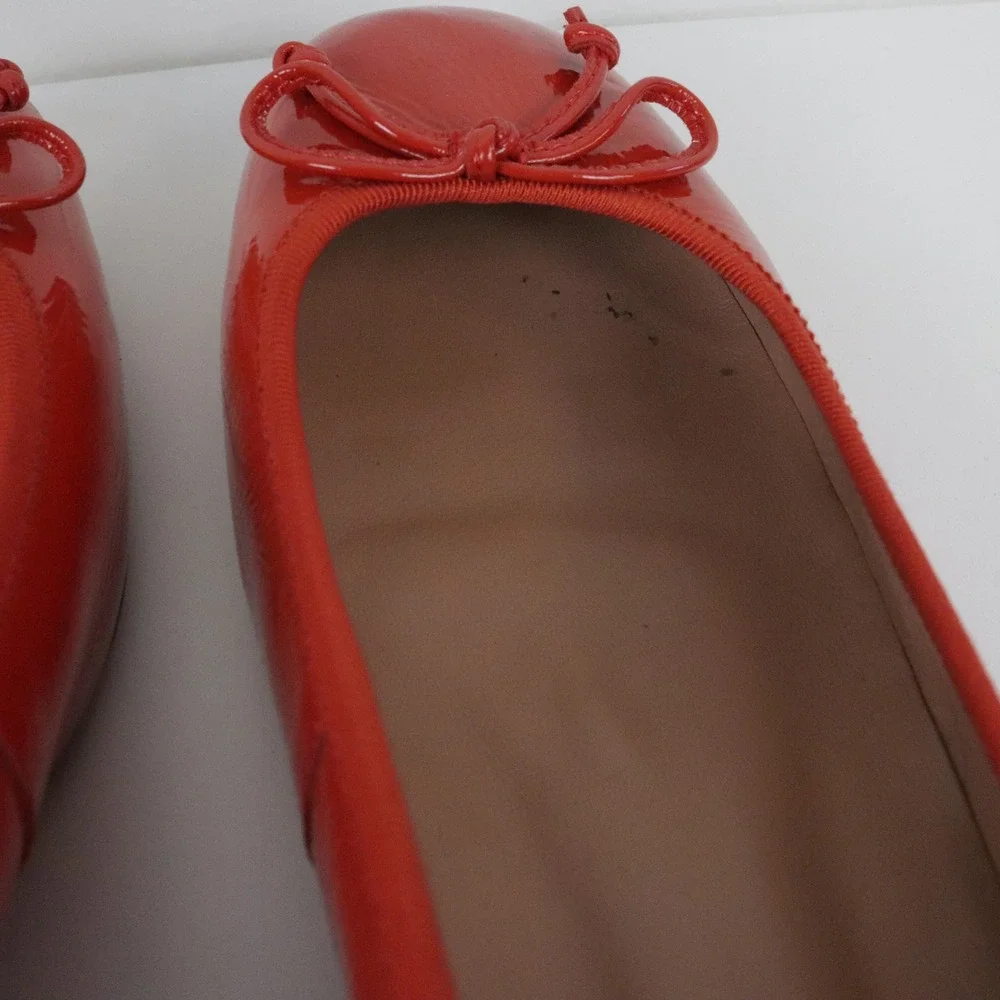 Anthropologie Bibi Lou Heeled Ballet Pumps 40 9 Red Patent Leather Square Toe